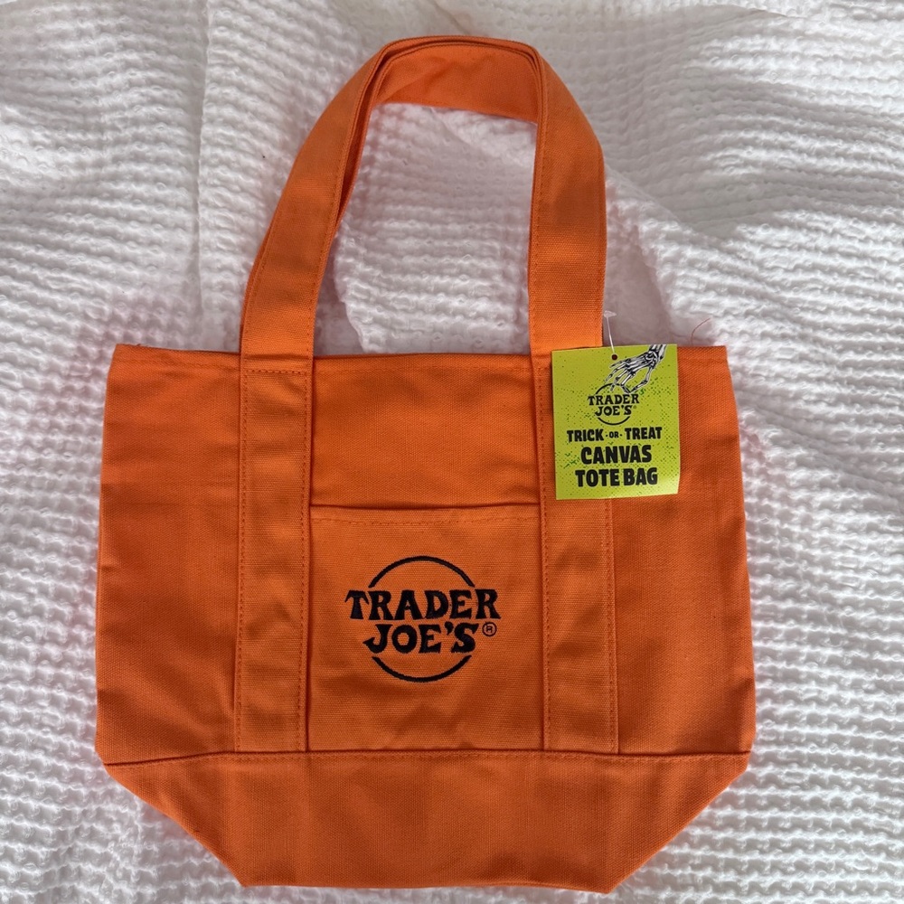 Trader Joe's Halloween Trick or Treat Mini Canvas Tote Bag Set - Orange - NWT